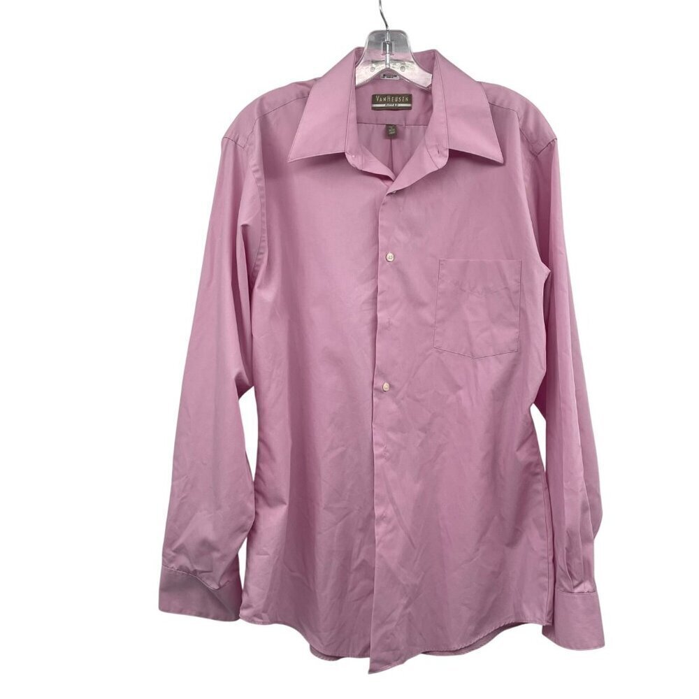 Van Heusen Mens Button Up Fitted Shirt Long Sleeve Pink Size Large